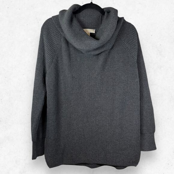 Michael Kors Women's L Oversized Waffleknit Cowl Sweater Charcoal Pullover - Picture 1 of 6